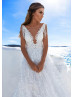 Ivory Floral Lace Tulle U Back Sparkling Wedding Dress